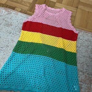Colorful Crochet Sleeveless Dress Coverup